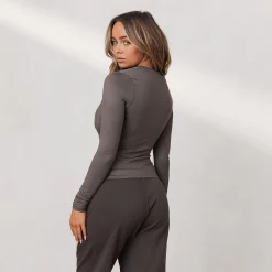 Signature Ribbed Long Sleeve Zip-Up Top